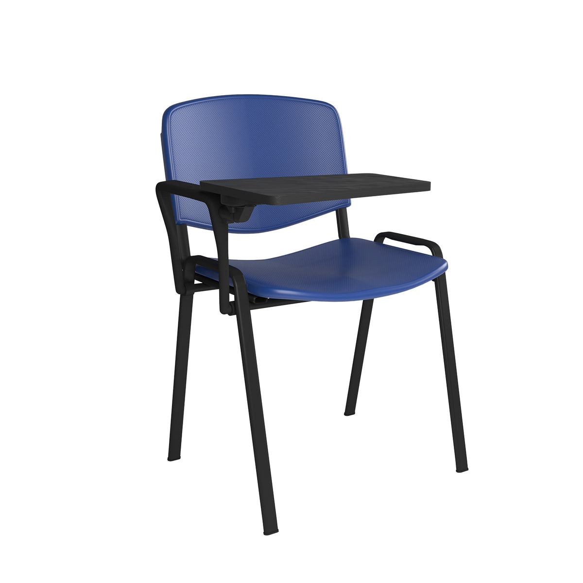 Taurus plastic meeting room chair with writing tablet - blue with black frame - view 1