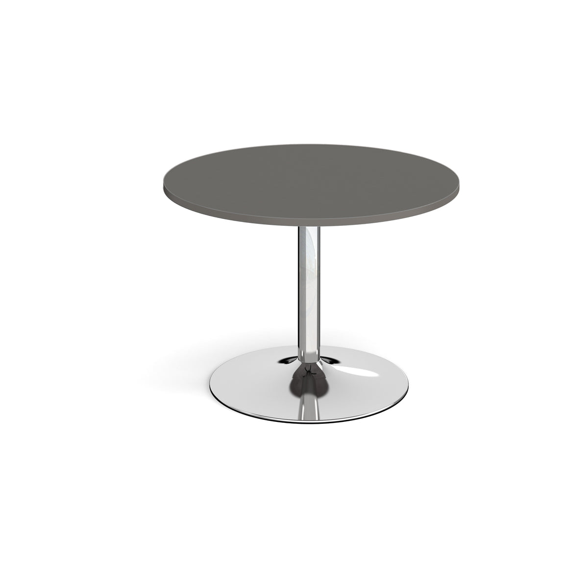 Trumpet base circular boardroom table 1000mm - chrome base, onyx grey top - view 1