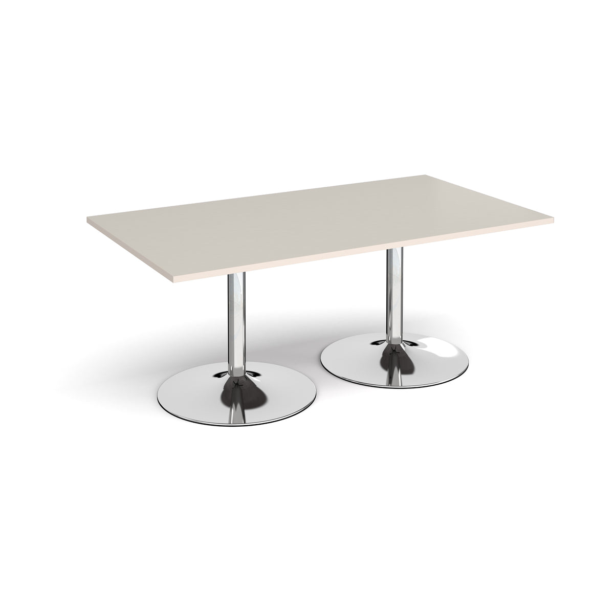Trumpet base rectangular boardroom table 1800mm x 1000mm - chrome base, light grey top - view 1