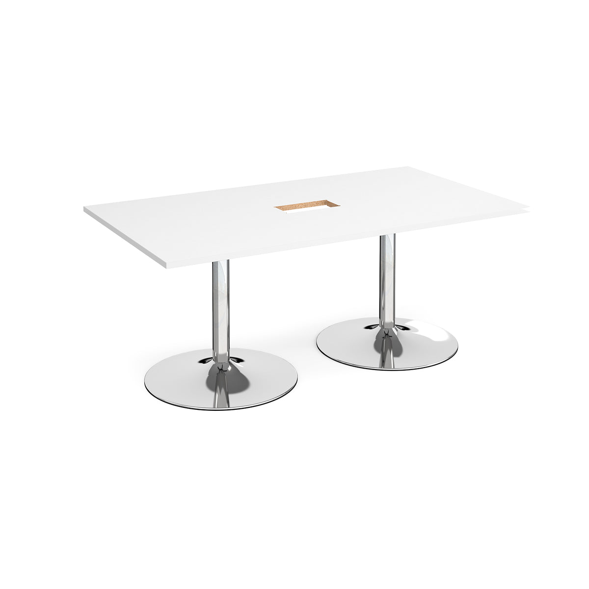 Trumpet base rectangular boardroom table 1800mm x 1000mm with central cutout 272mm x 132mm - chrome base, White Top - view 1