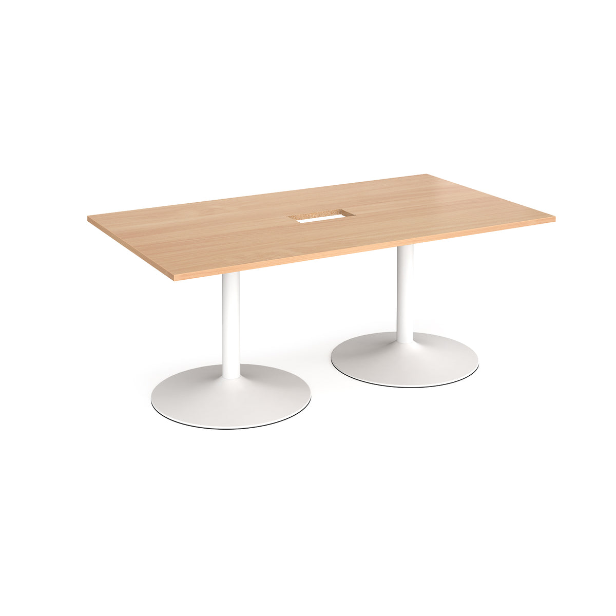 Trumpet base rectangular boardroom table 1800mm x 1000mm with central cutout 272mm x 132mm - white base, Beech top - view 1