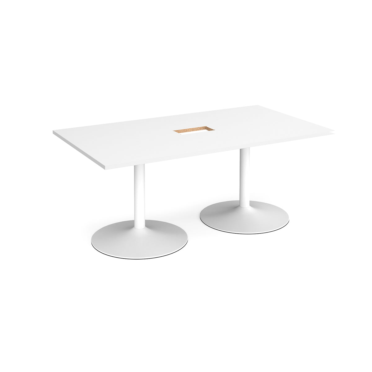 Trumpet base rectangular boardroom table 1800mm x 1000mm with central cutout 272mm x 132mm - white base, White Top - view 1