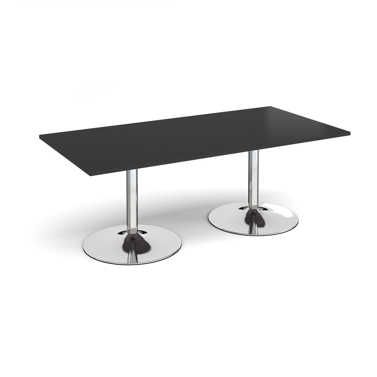 Trumpet base rectangular boardroom table 2000mm x 1000mm - chrome base, black top - view 1