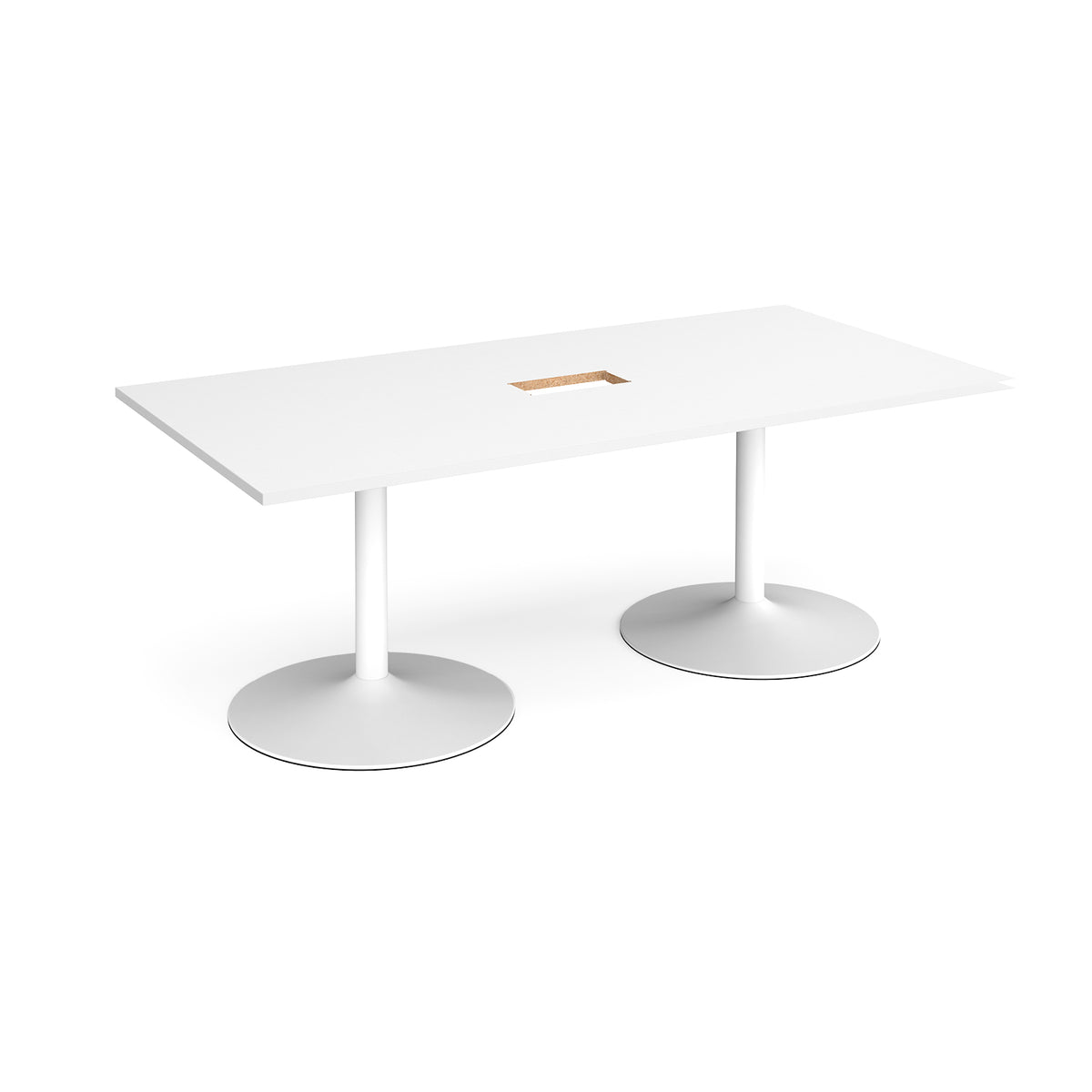 Trumpet base rectangular boardroom table 2000mm x 1000mm with central cutout 272mm x 132mm - white base, White Top - view 1