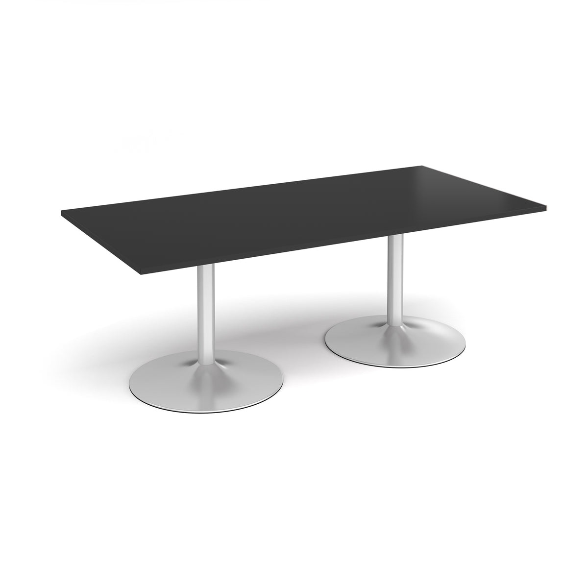 Trumpet base rectangular boardroom table 2000mm x 1000mm - silver base, black top - view 1