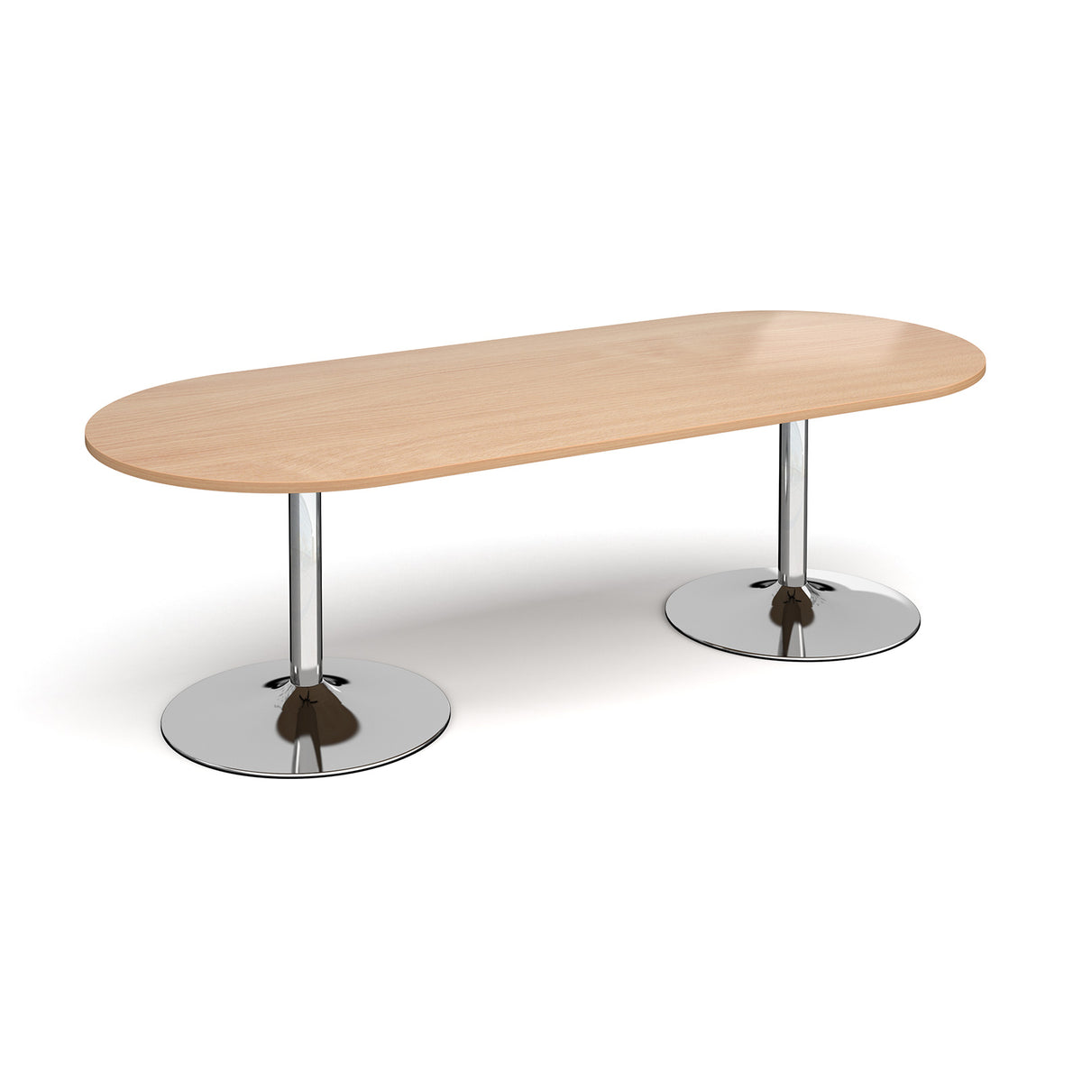 Trumpet base radial end boardroom table 2400mm x 1000mm - chrome base, Beech top - view 1