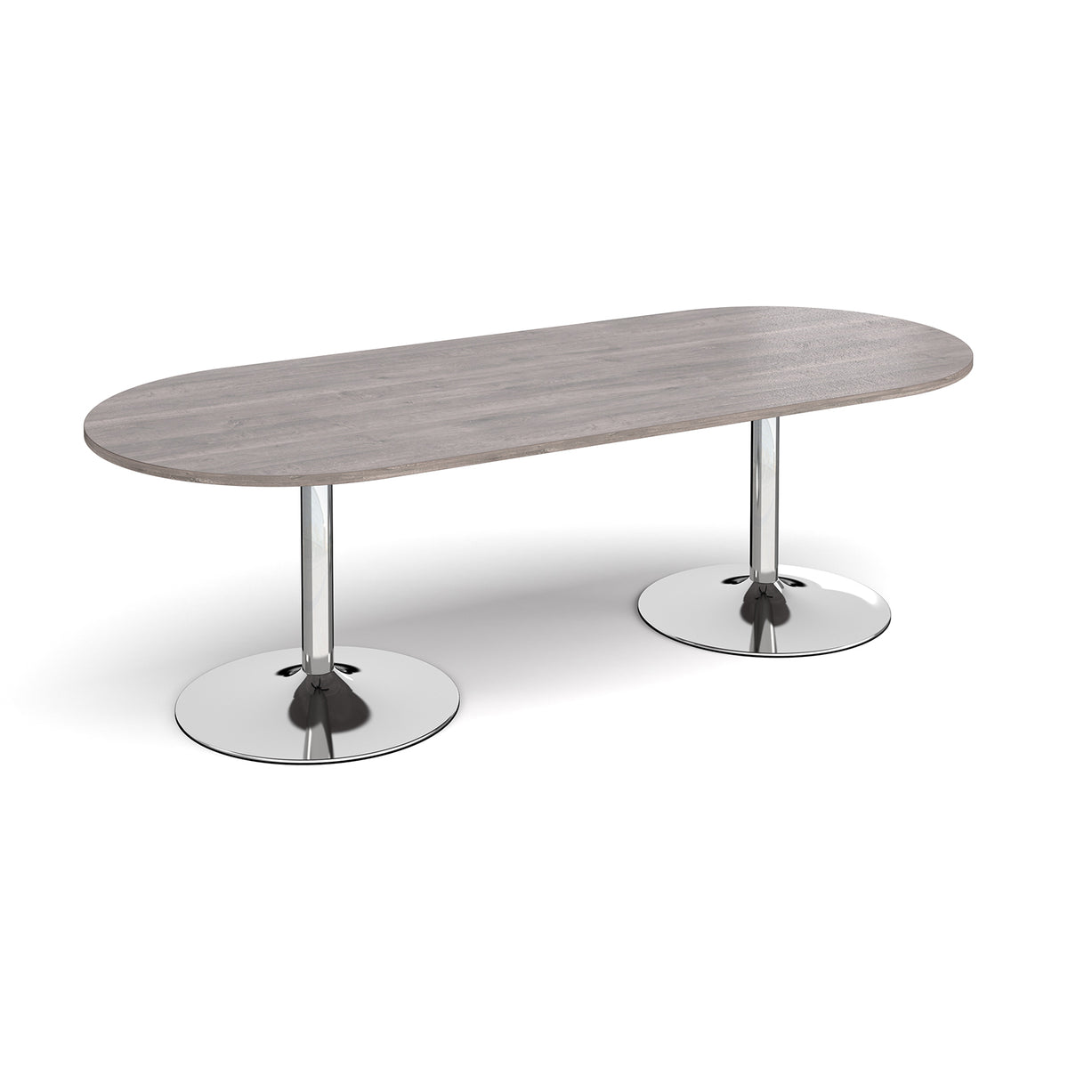 Trumpet base radial end boardroom table 2400mm x 1000mm - chrome base, Grey Oak Top - view 1