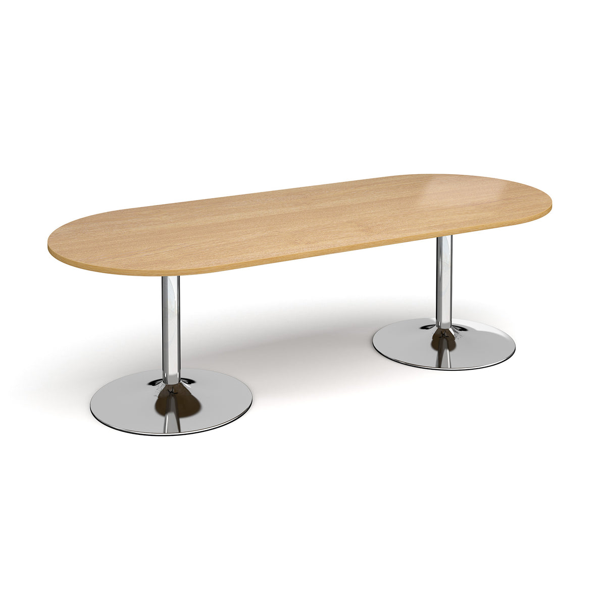 Trumpet base radial end boardroom table 2400mm x 1000mm - chrome base, Oak Top - view 1
