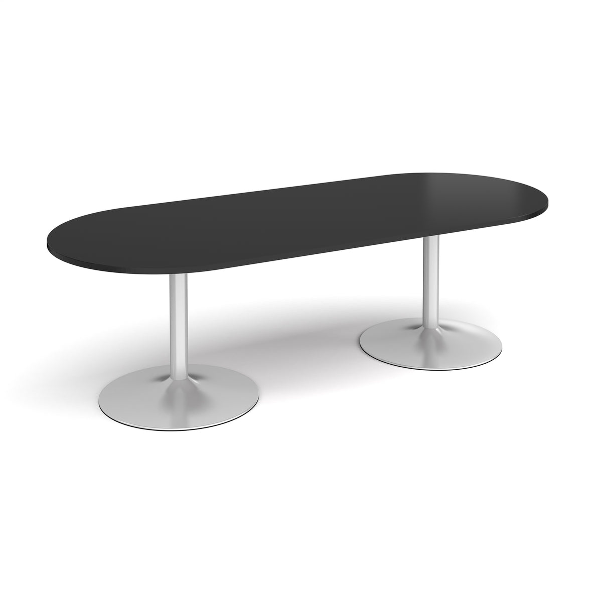 Trumpet base radial end boardroom table 2400mm x 1000mm - silver base, black top - view 1