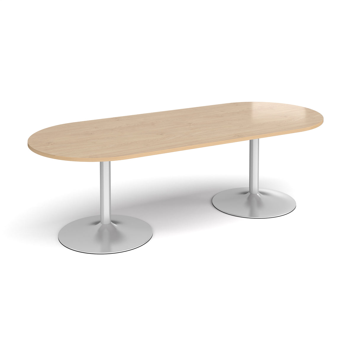 Trumpet base radial end boardroom table 2400mm x 1000mm - silver base, Kendal Oak Top - view 1