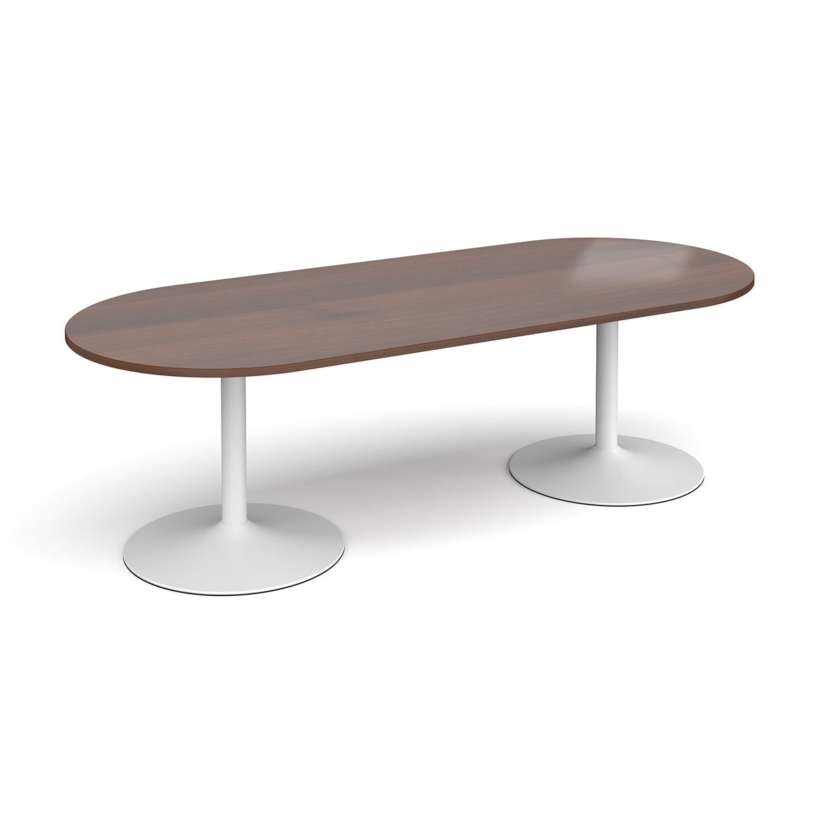 Trumpet base radial end boardroom table 2400mm x 1000mm - white base, Walnut top - view 1