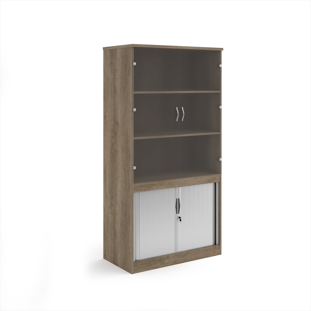 Systems combination unit with tambour doors and glass upper doors 2000mm high with 2 shelves - Nebraska Oak - view 1