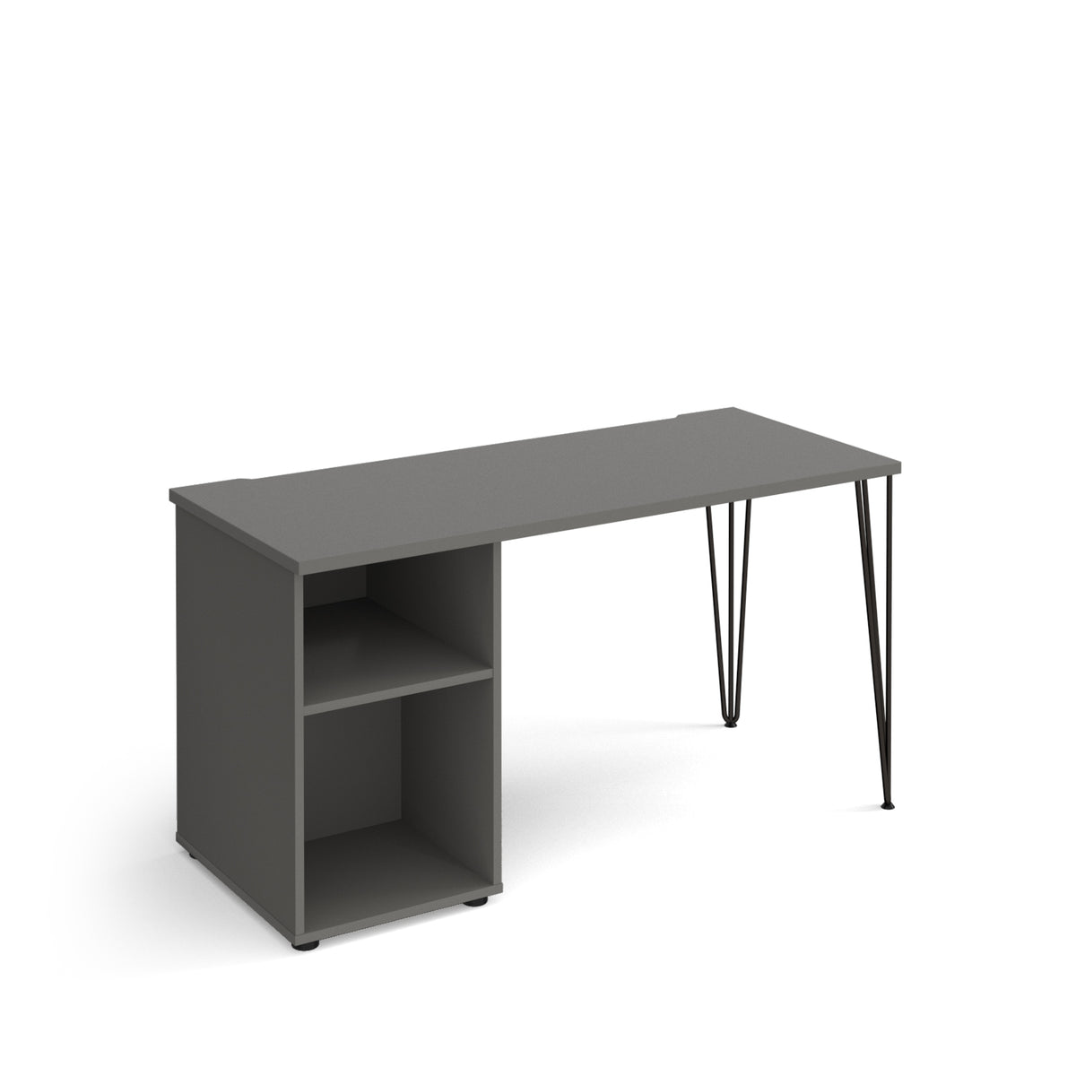 Tikal straight desk 1400mm x 600mm with hairpin leg and support pedestal - black legs, grey top - view 1