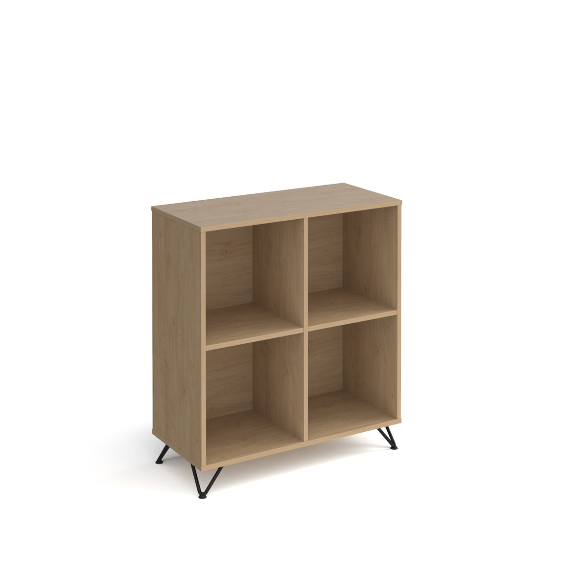 Tikal cube storage unit 950mm high with 4 open boxes and black hairpin legs - oak - view 1