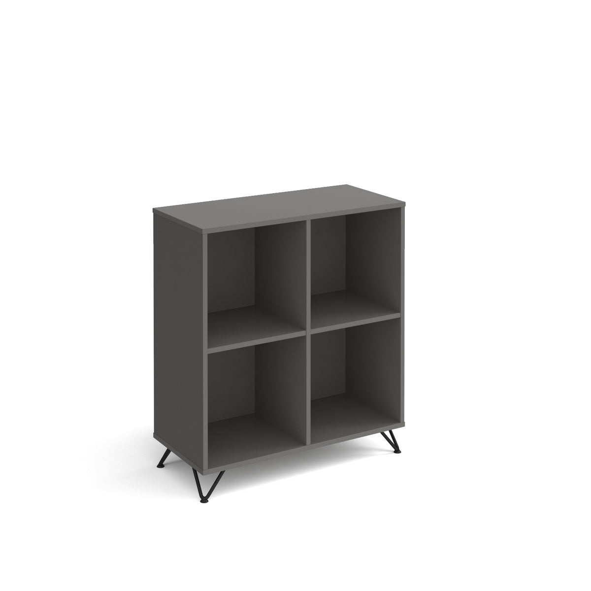Tikal cube storage unit 950mm high with 4 open boxes and black hairpin legs - grey - view 1