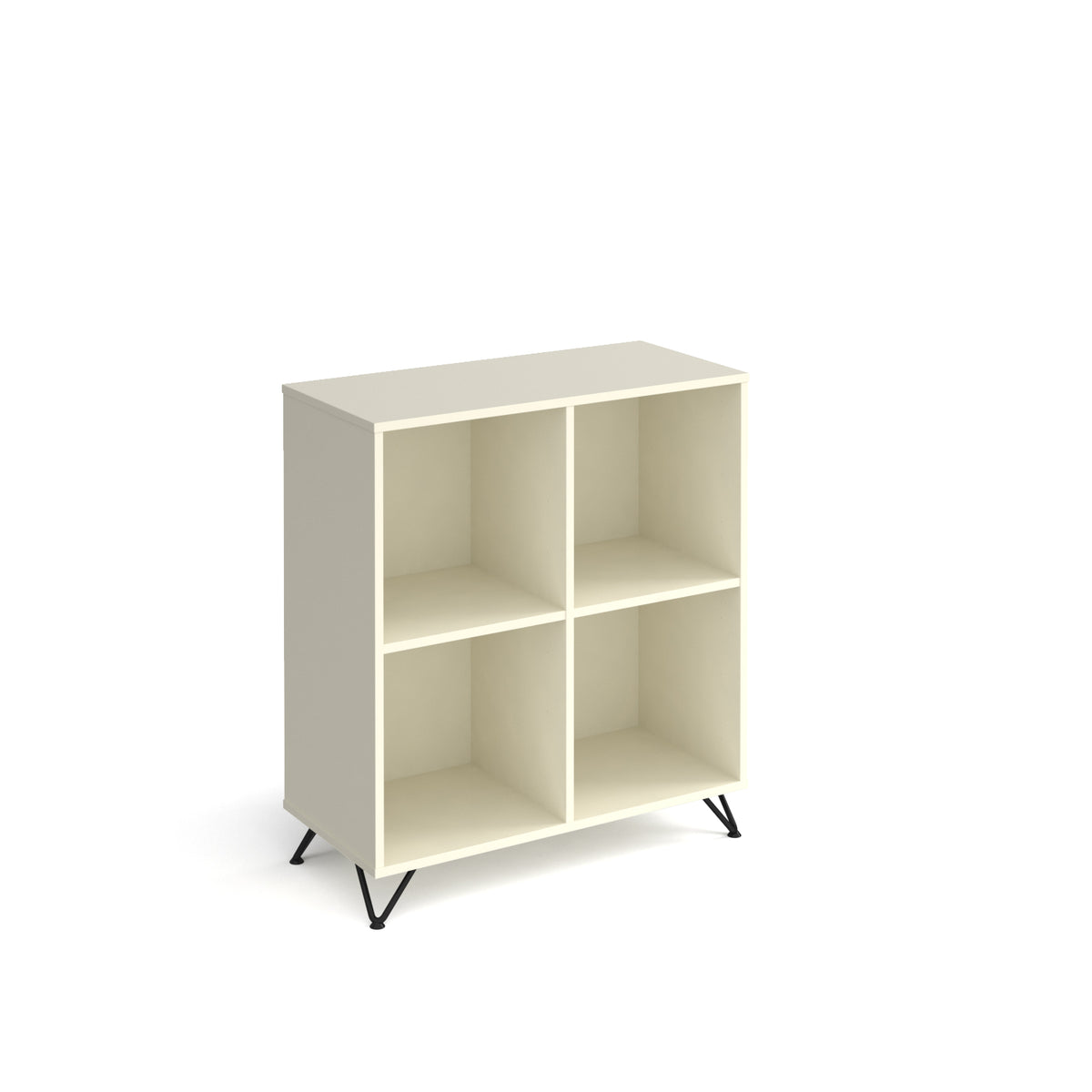 Tikal cube storage unit 950mm high with 4 open boxes and black hairpin legs - white - view 1