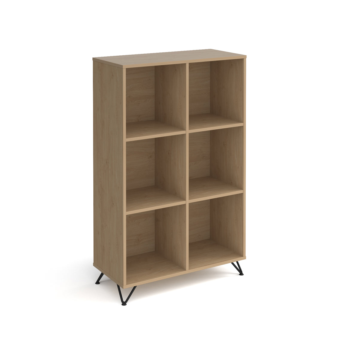 Tikal cube storage unit 1370mm high with 6 open boxes and black hairpin legs - oak - view 1