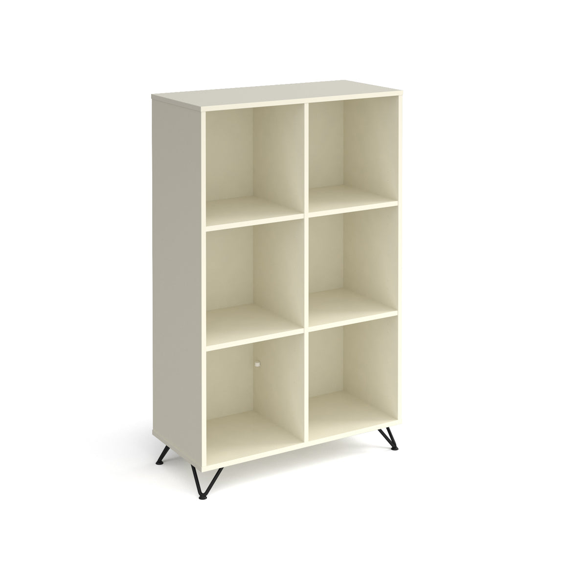 Tikal cube storage unit 1370mm high with 6 open boxes and black hairpin legs - white - view 1