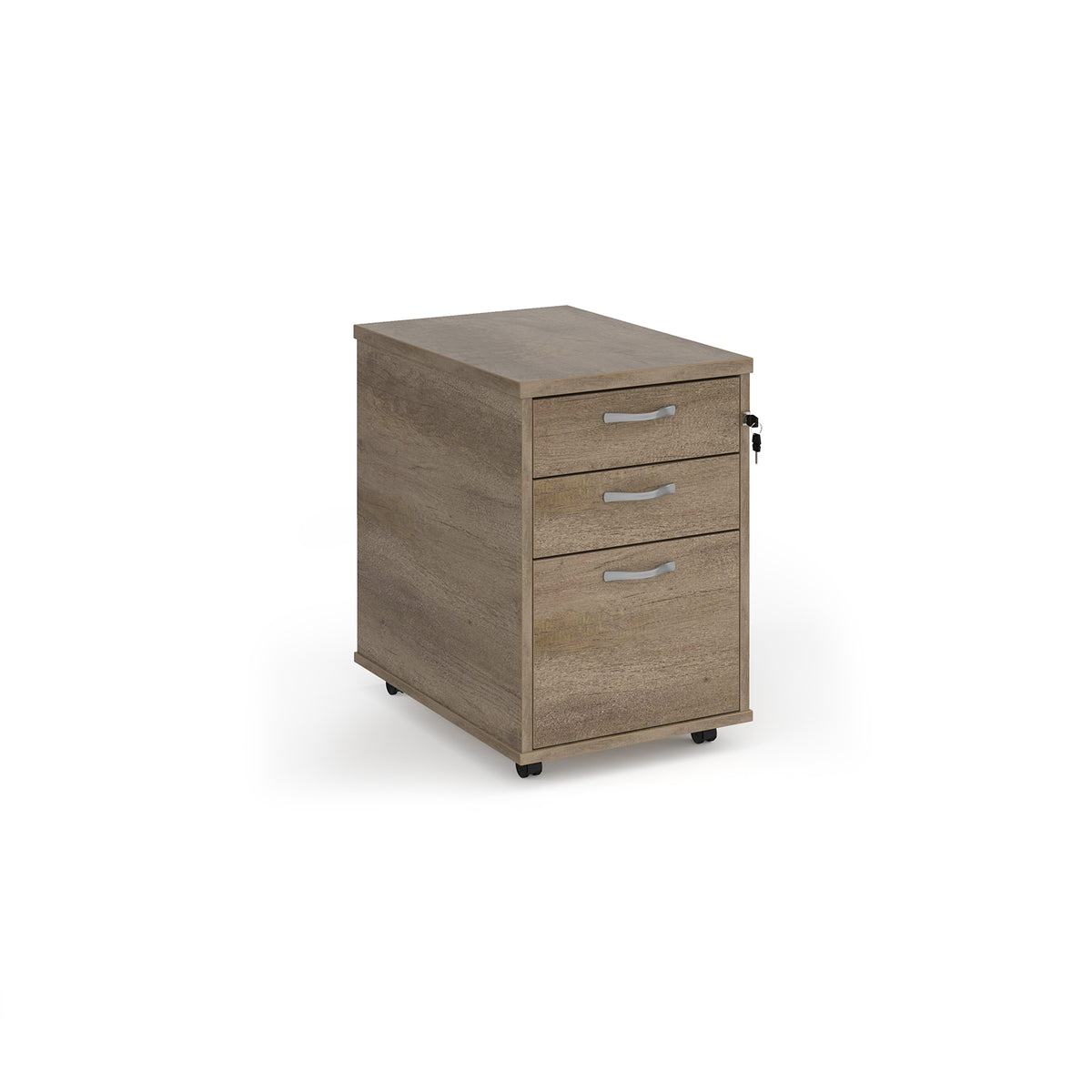 Tall mobile 3 drawer pedestal with silver handles 600mm deep - Nebraska Oak - view 1