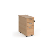 Tall slimline mobile 3 drawer pedestal with silver handles 600mm deep - Beech - view 1