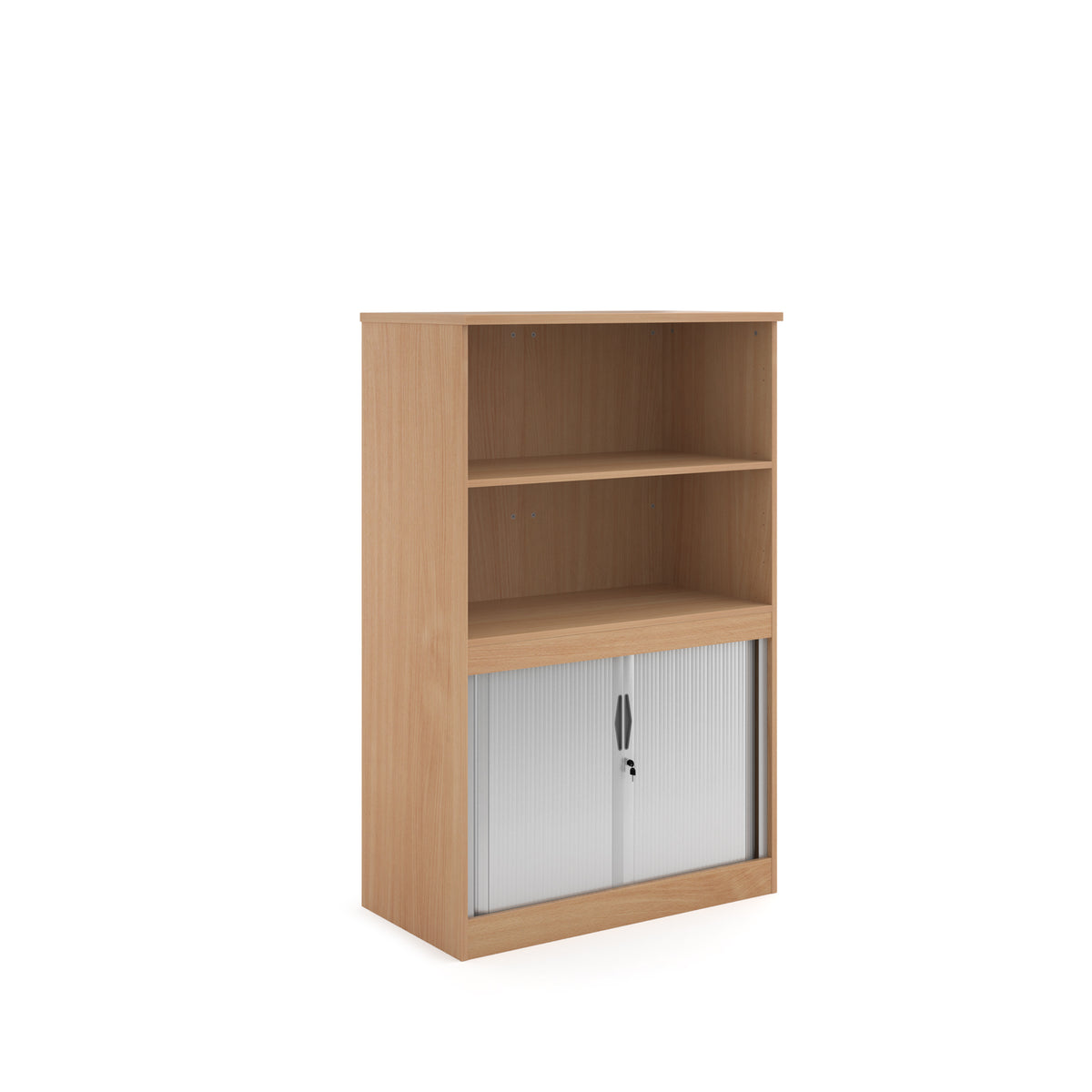 Systems combination unit with tambour doors and open top 1600mm high with 2 shelves - Beech - view 1