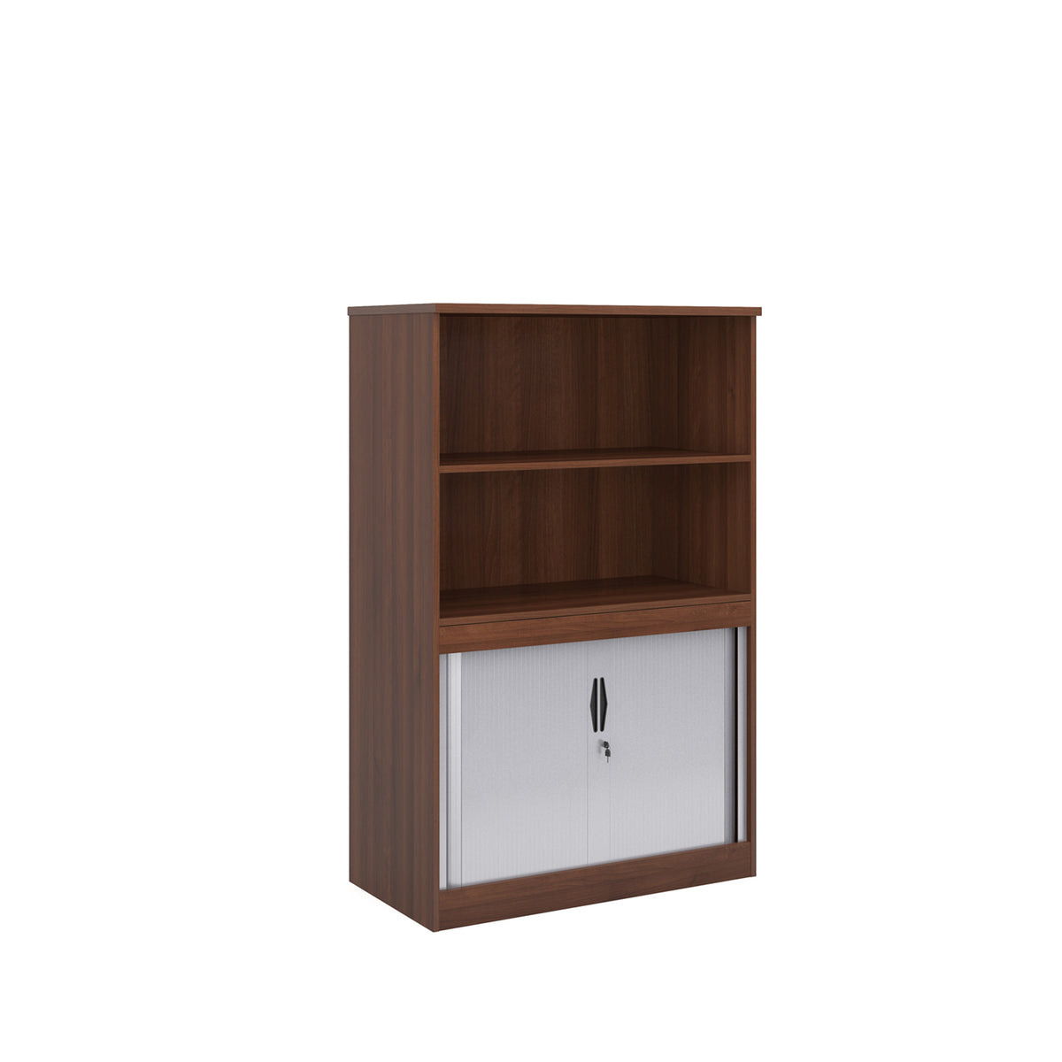 Systems combination unit with tambour doors and open top 1600mm high with 2 shelves - Walnut - view 1
