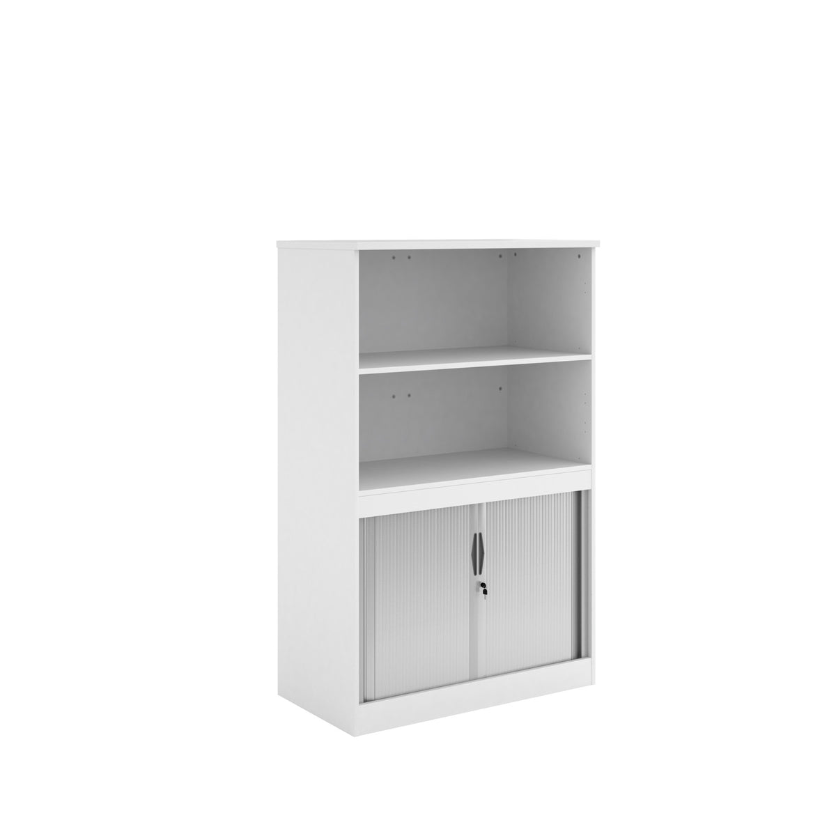 Systems combination unit with tambour doors and open top 1600mm high with 2 shelves - white - view 1