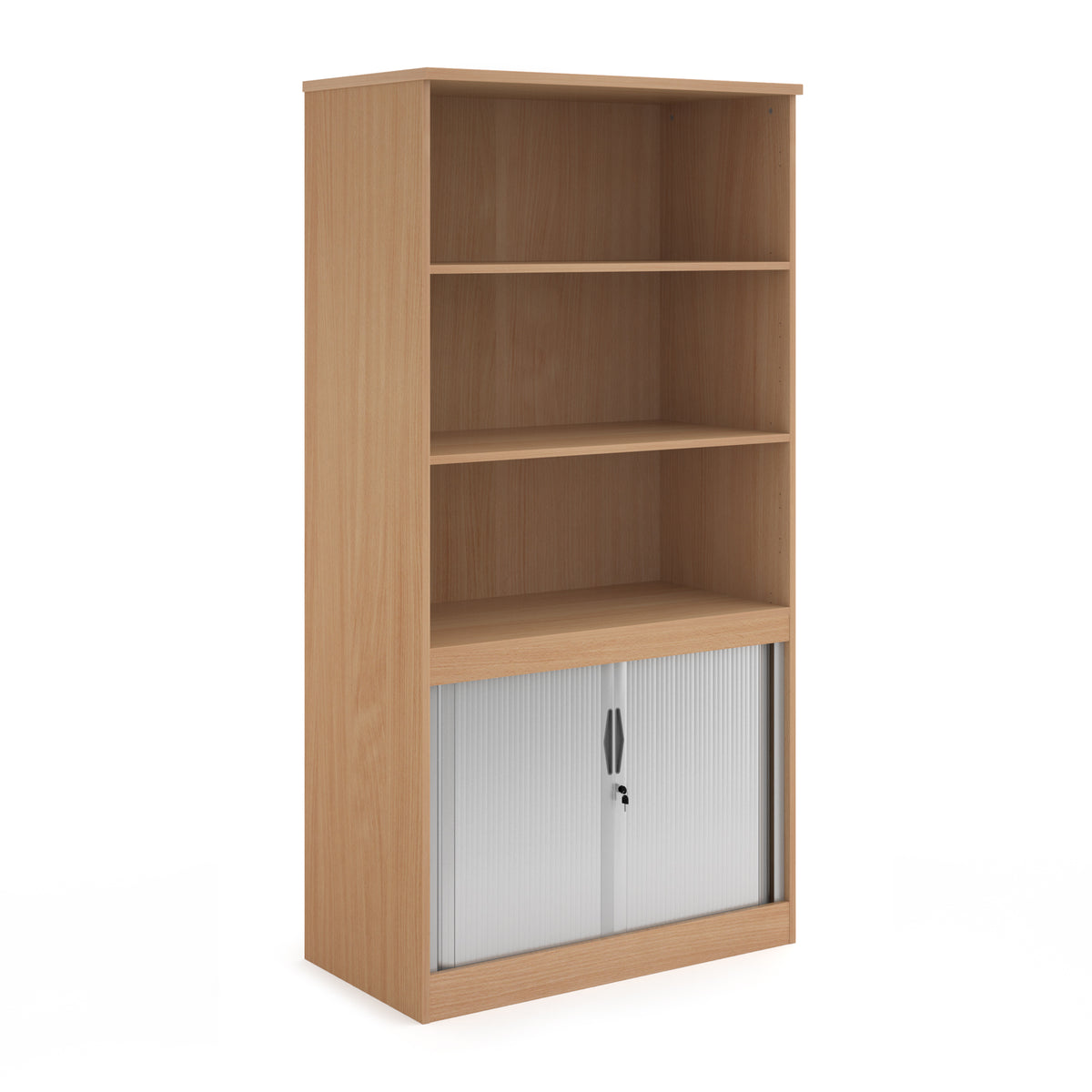 Systems combination unit with tambour doors and open top 2000mm high with 2 shelves - Beech - view 1