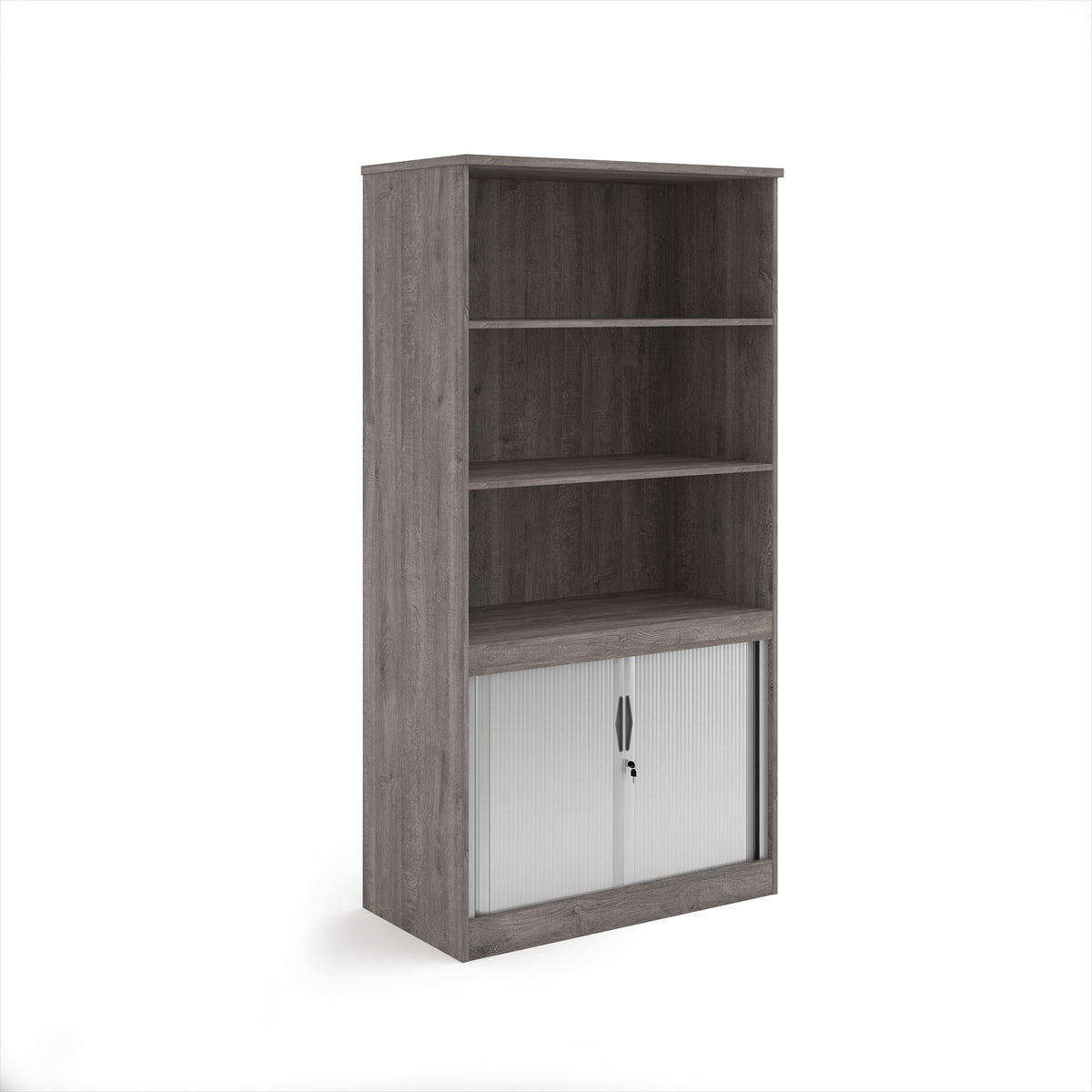 Systems combination unit with tambour doors and open top 2000mm high with 2 shelves - Grey Oak - view 1