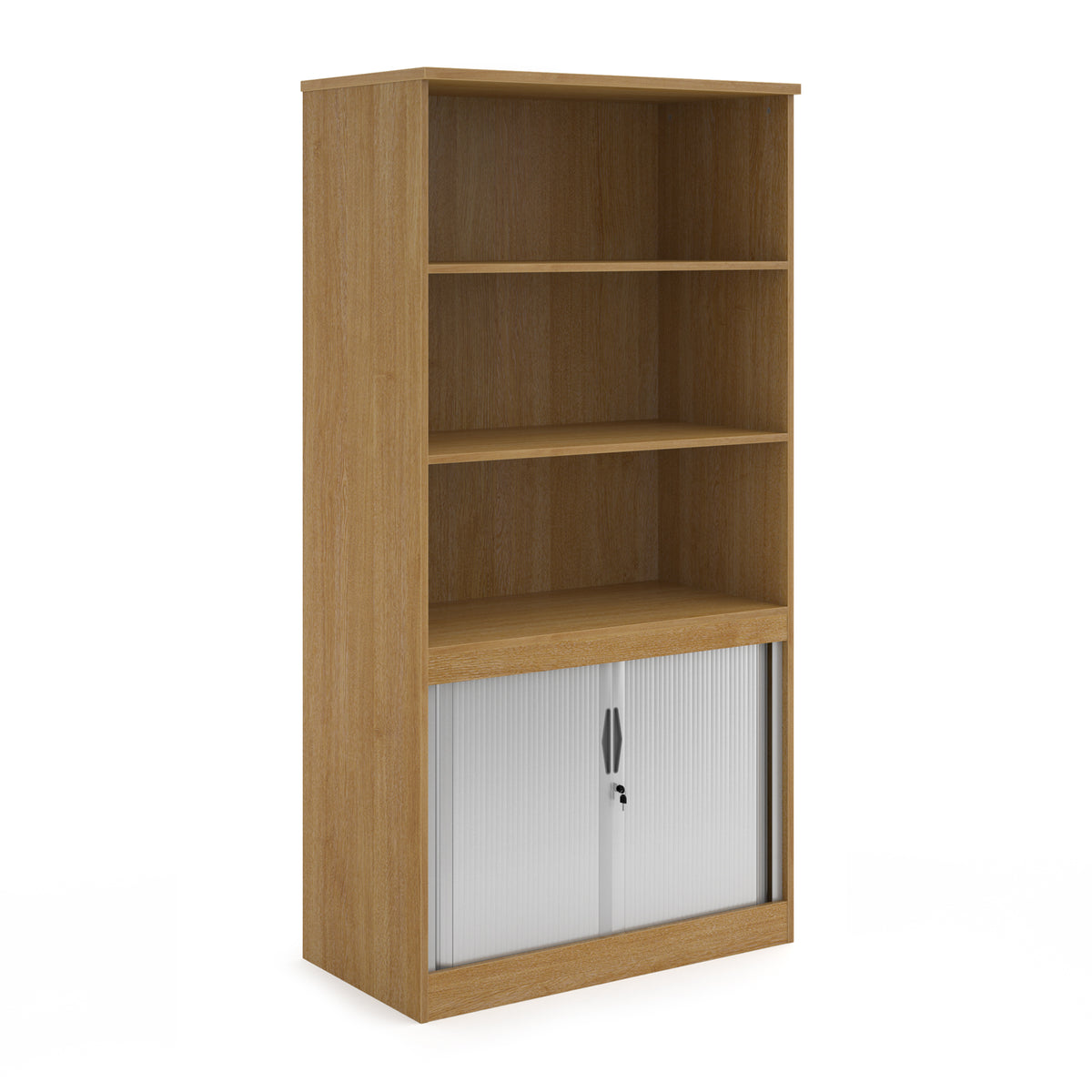 Systems combination unit with tambour doors and open top 2000mm high with 2 shelves - oak - view 1