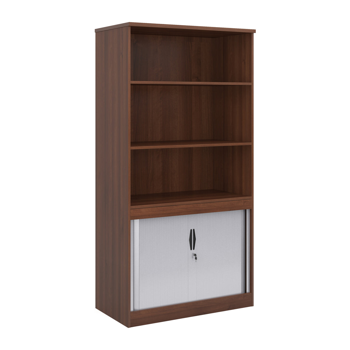 Systems combination unit with tambour doors and open top 2000mm high with 2 shelves - Walnut - view 1