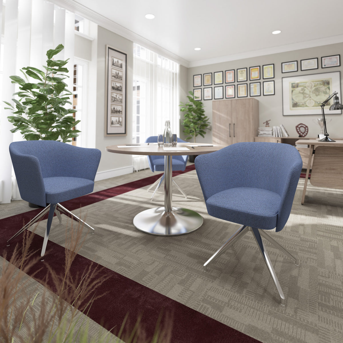 Trumpet base rectangular boardroom table 1800mm x 1000mm with central cutout 272mm x 132mm - chrome base, Beech top - view 4
