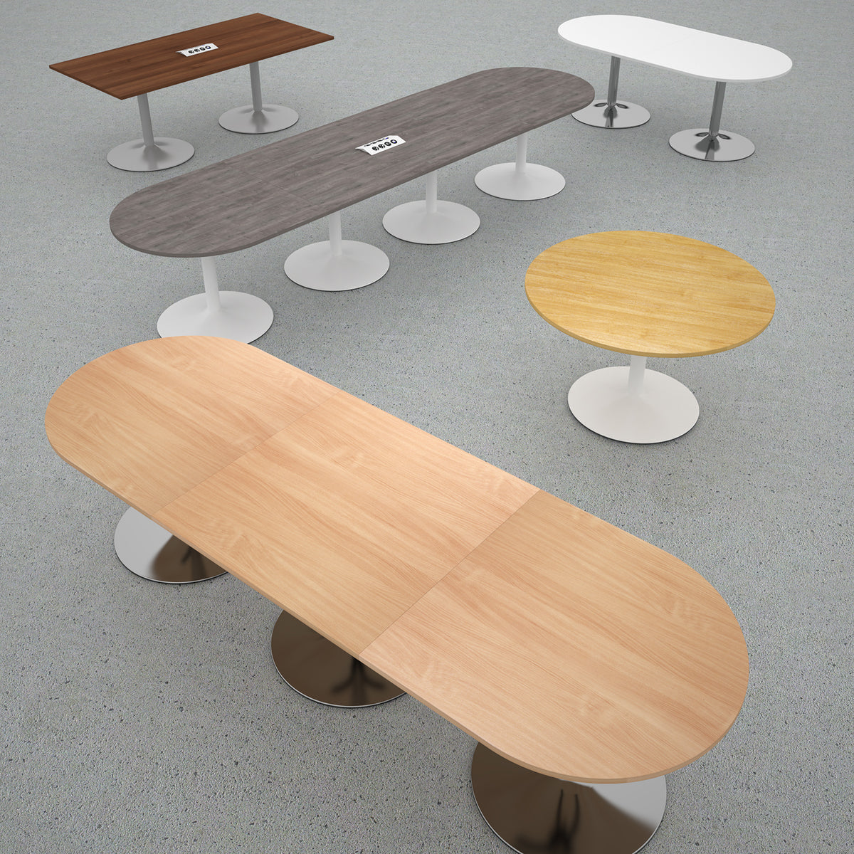 Trumpet base rectangular boardroom table 1800mm x 1000mm with central cutout 272mm x 132mm - chrome base, White Top - view 4