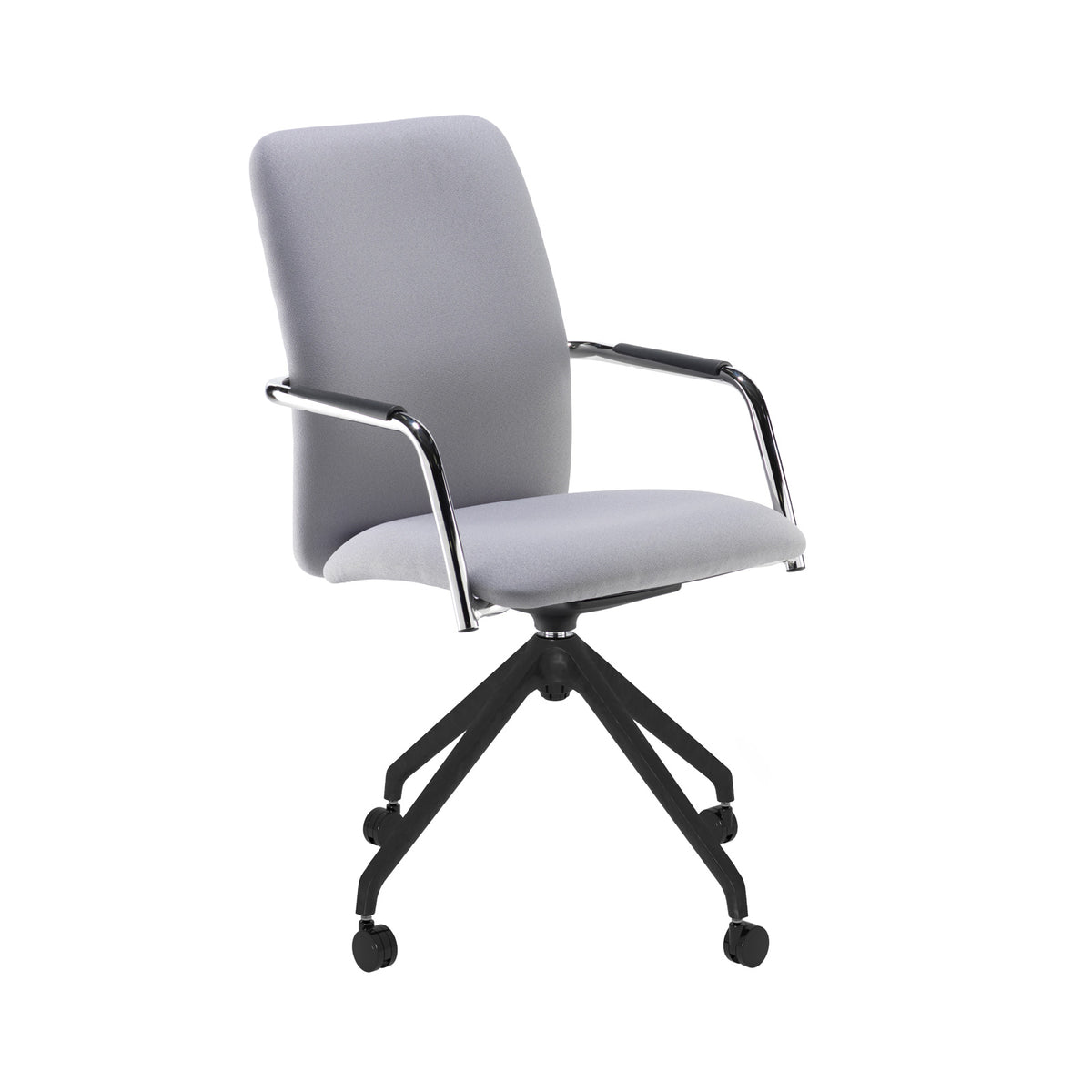 Tuba conference chair with fully upholstered back and black pyramid base with castors - made to order - view 1