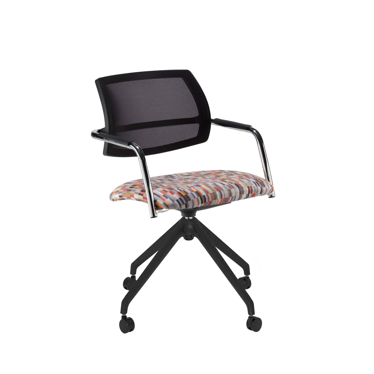 Tuba conference chair with half mesh back and black pyramid base with castors - made to order - view 1
