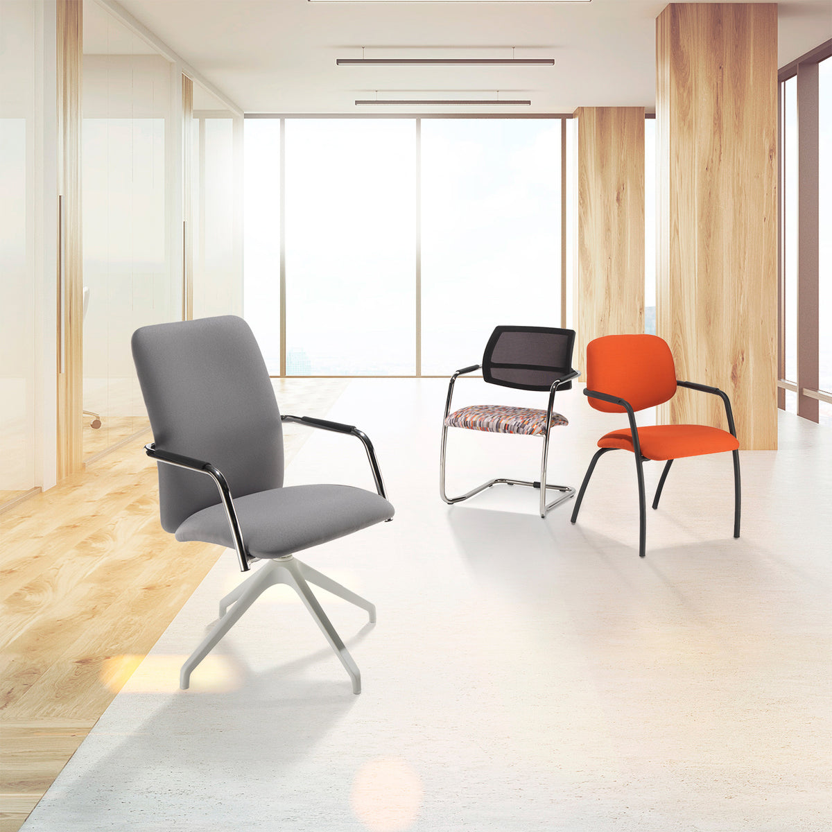 Tuba conference chair with fully upholstered back and black pyramid base with castors - made to order - view 4