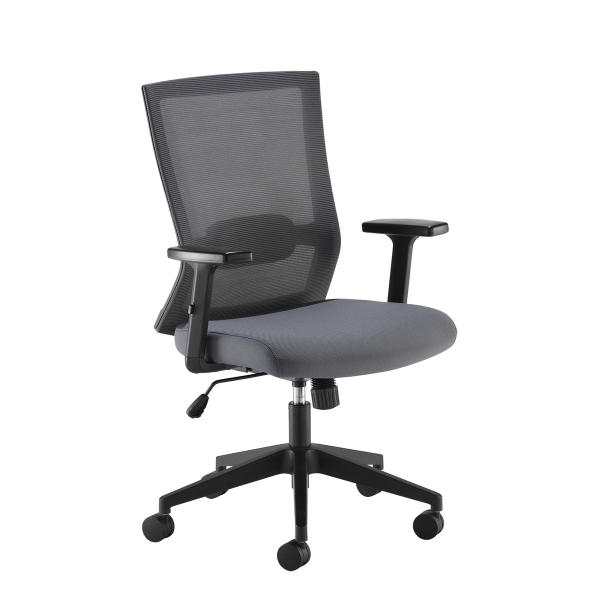 Travis grey mesh back operator chair with grey fabric seat and black base - view 1