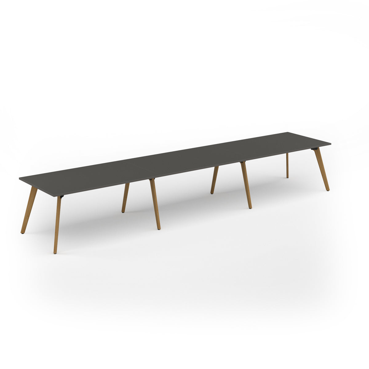 Unity worktable 4800w x 1000d with 4x solid oak legs, top in onyx grey - view 1