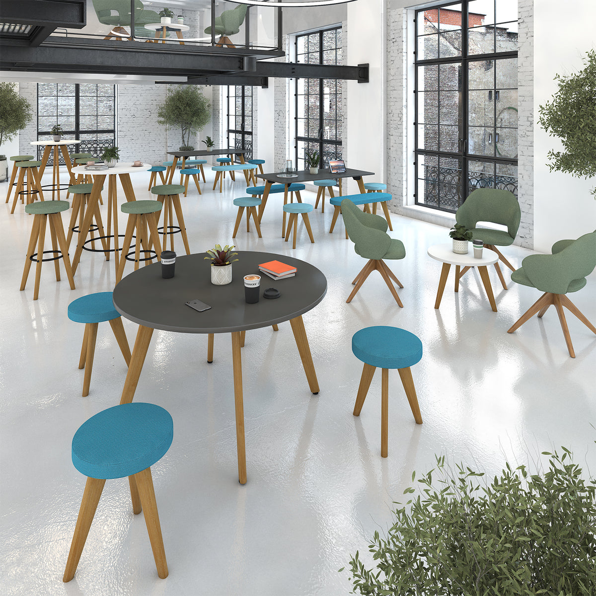 Unity dining table 1000w x 800d with 4x solid oak legs, top in black - view 2