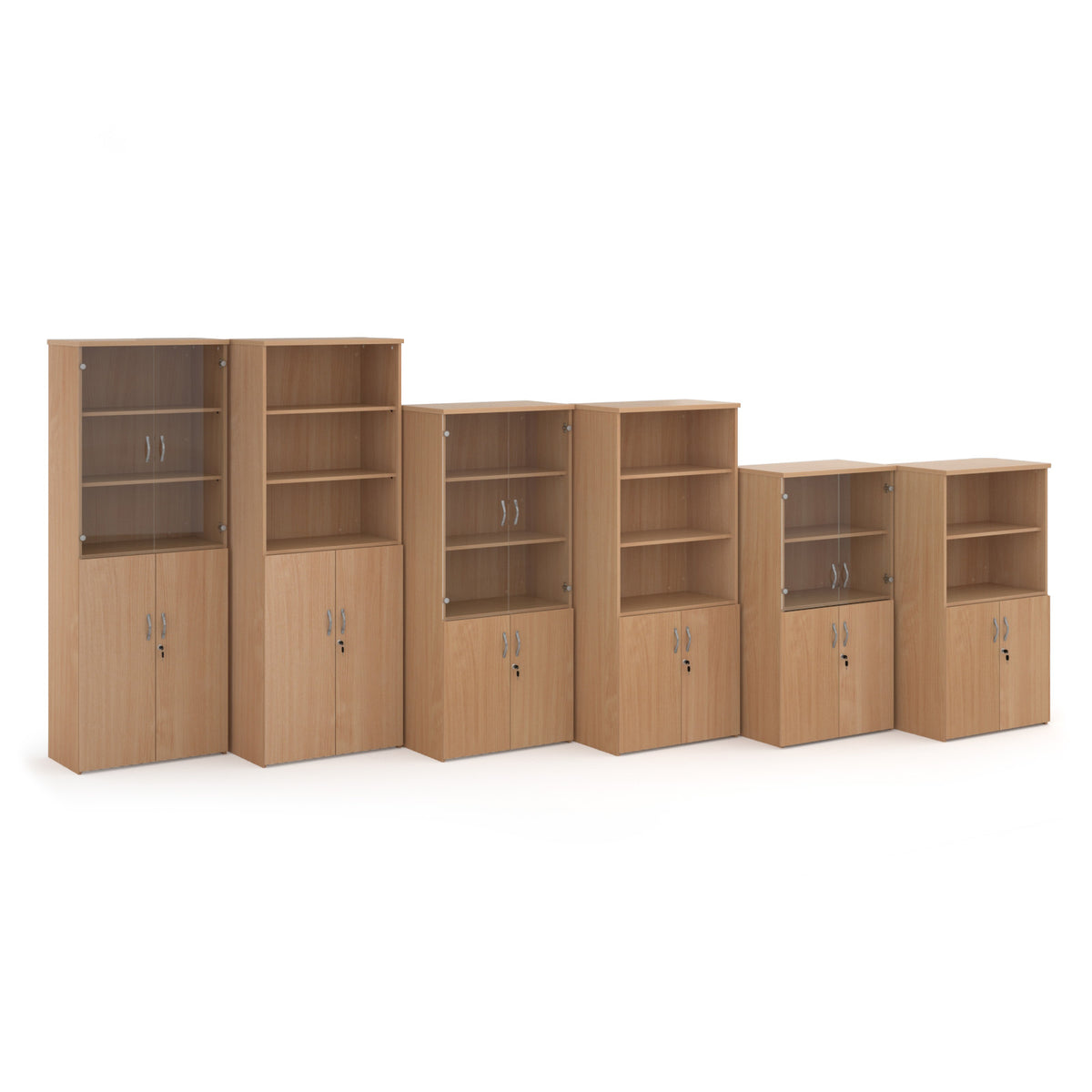 Universal combination unit with glass upper doors 1440mm high with 3 shelves - Beech - view 3