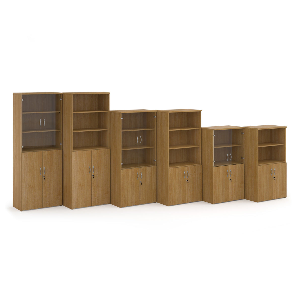 Universal combination unit with glass upper doors 1440mm high with 3 shelves - oak - view 3