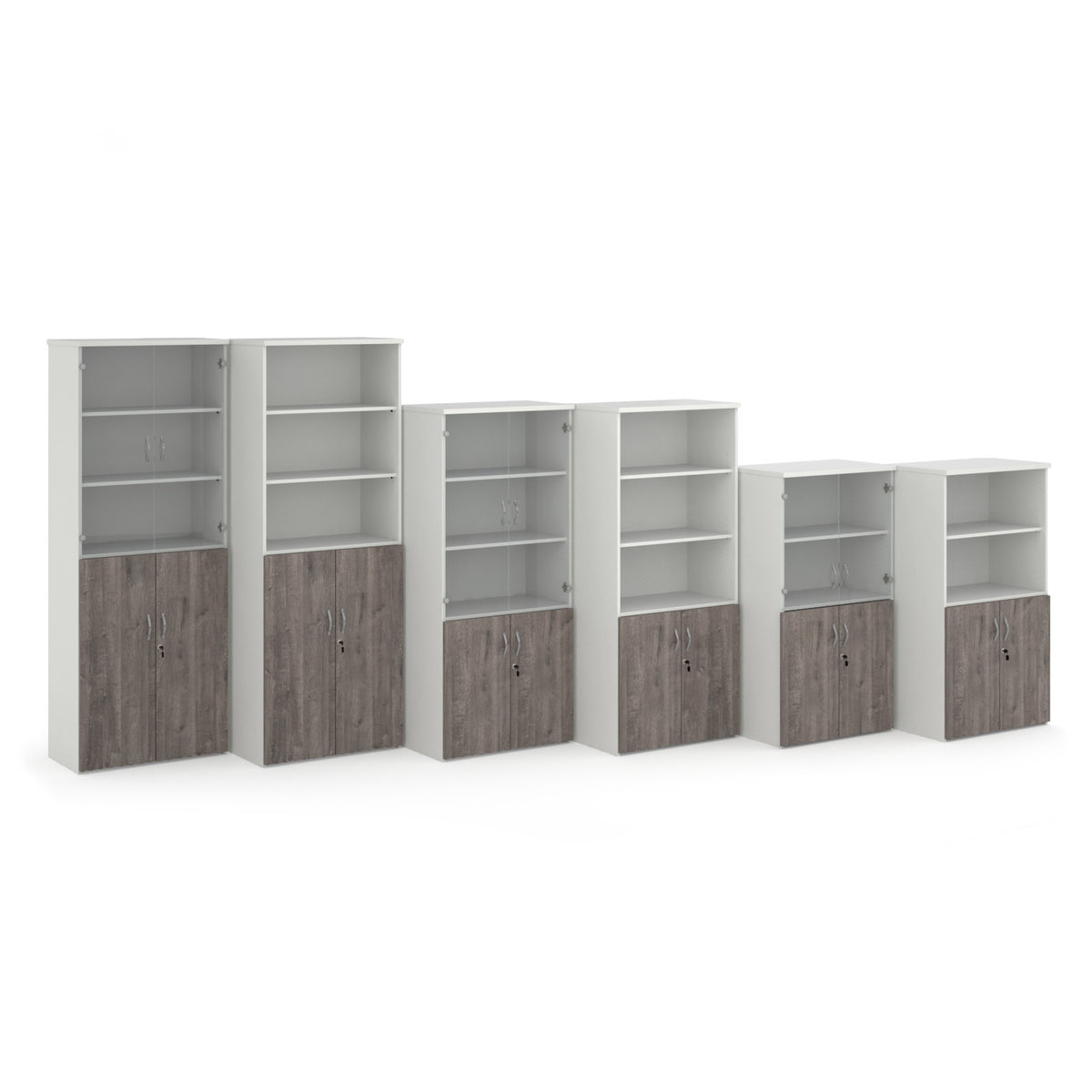 Duo combination unit with open top 1440mm high with 3 shelves - white with Grey Oak lower doors - view 4