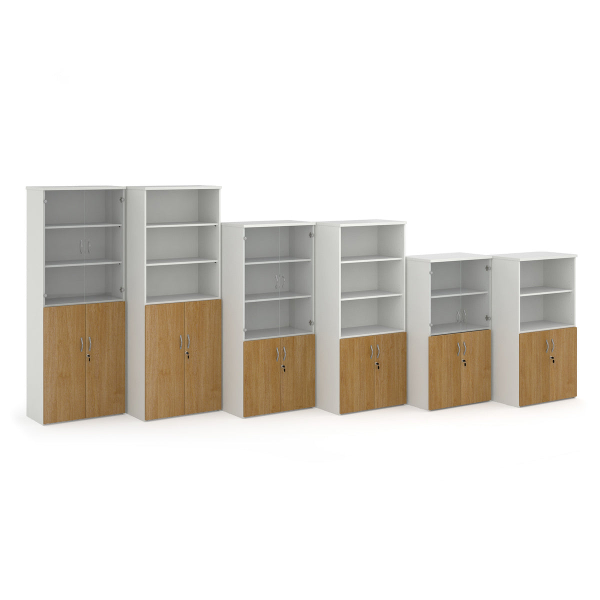 Duo combination unit with glass upper doors 1440mm high with 3 shelves - white with oak lower doors - view 4