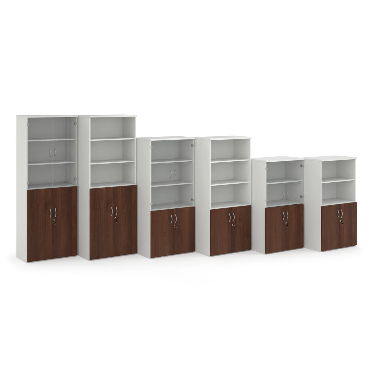 Duo combination unit with glass upper doors 1440mm high with 3 shelves - white with Walnut lower doors - view 4