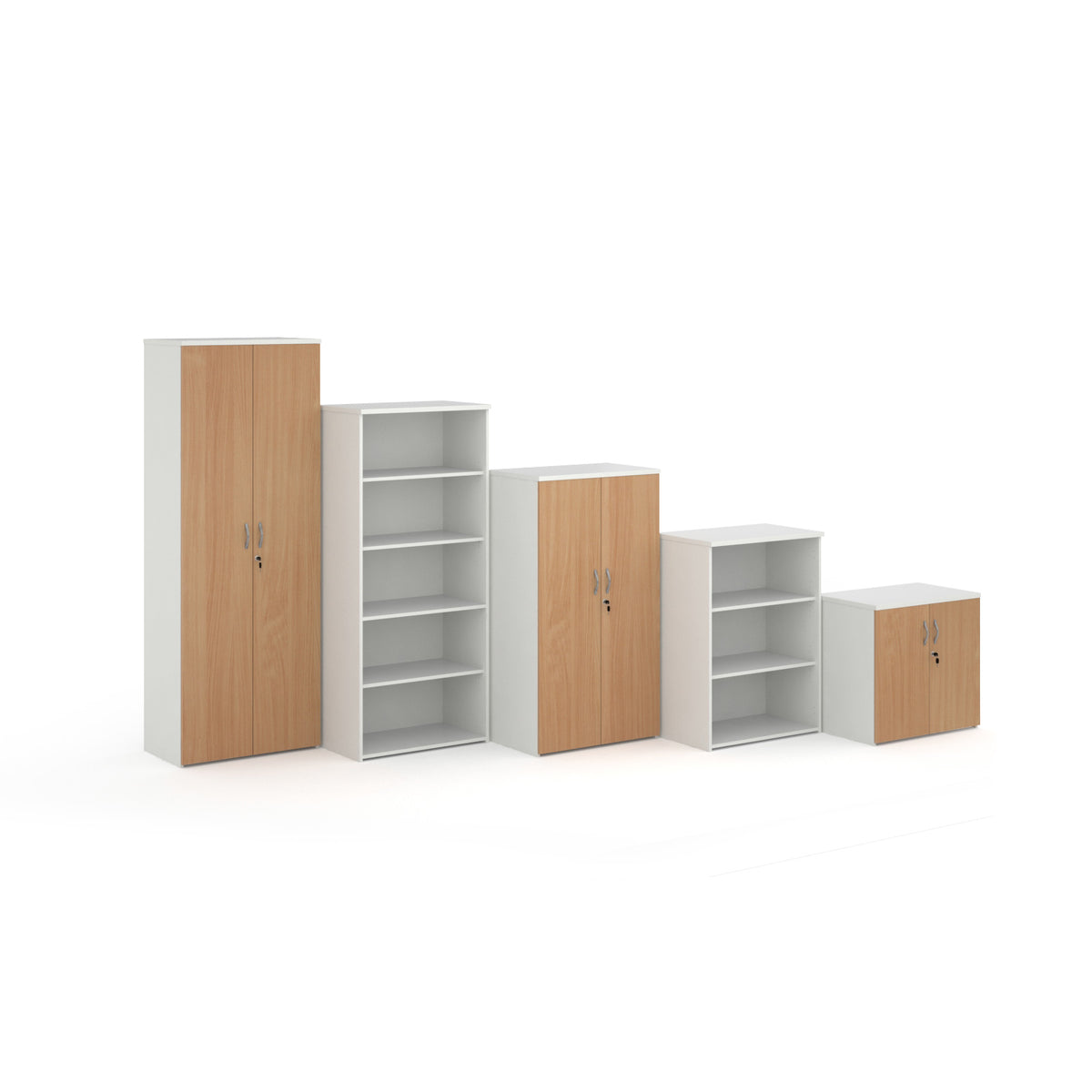 Duo double door cupboard 1090mm high with 2 shelves - white with Beech doors - view 4