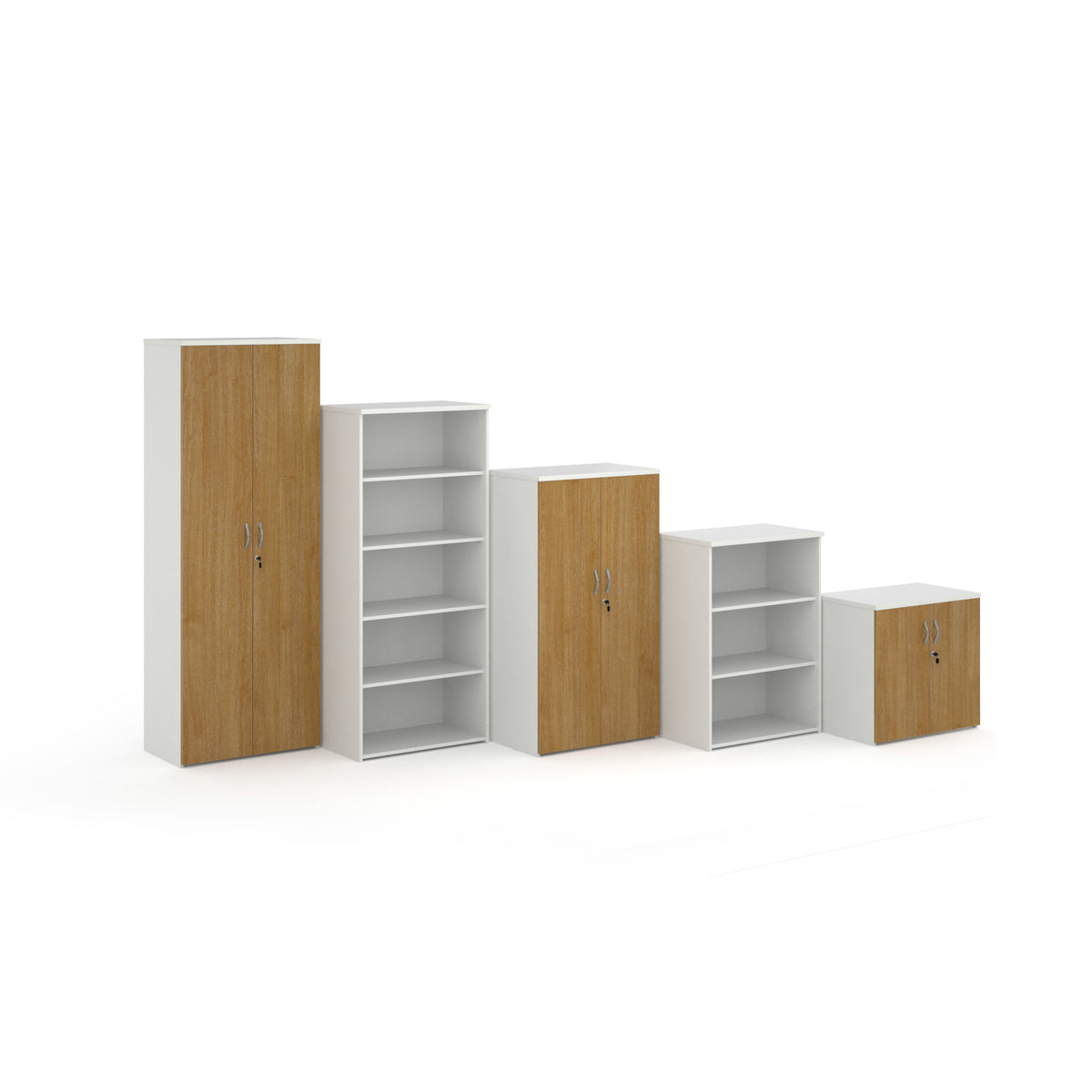 Duo double door cupboard 1090mm high with 2 shelves - white with oak doors - view 4