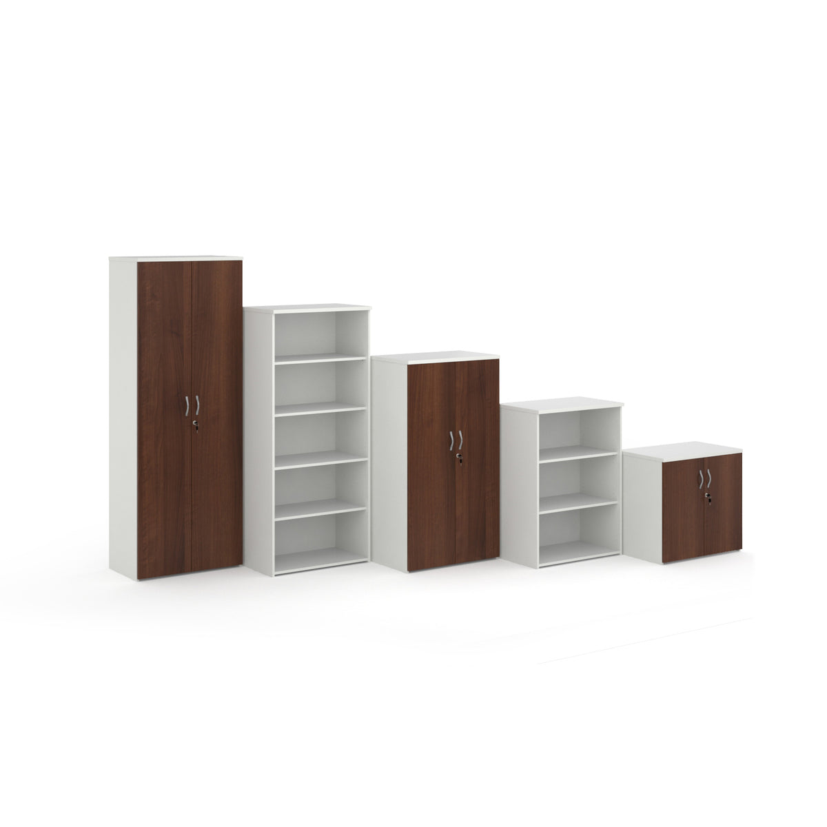 Duo double door cupboard 1090mm high with 2 shelves - white with Walnut doors - view 4