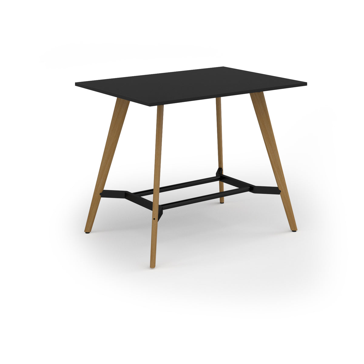 Unity poseur height worktable 1400w x 1000d with 4x solid oak legs, top in black - view 1