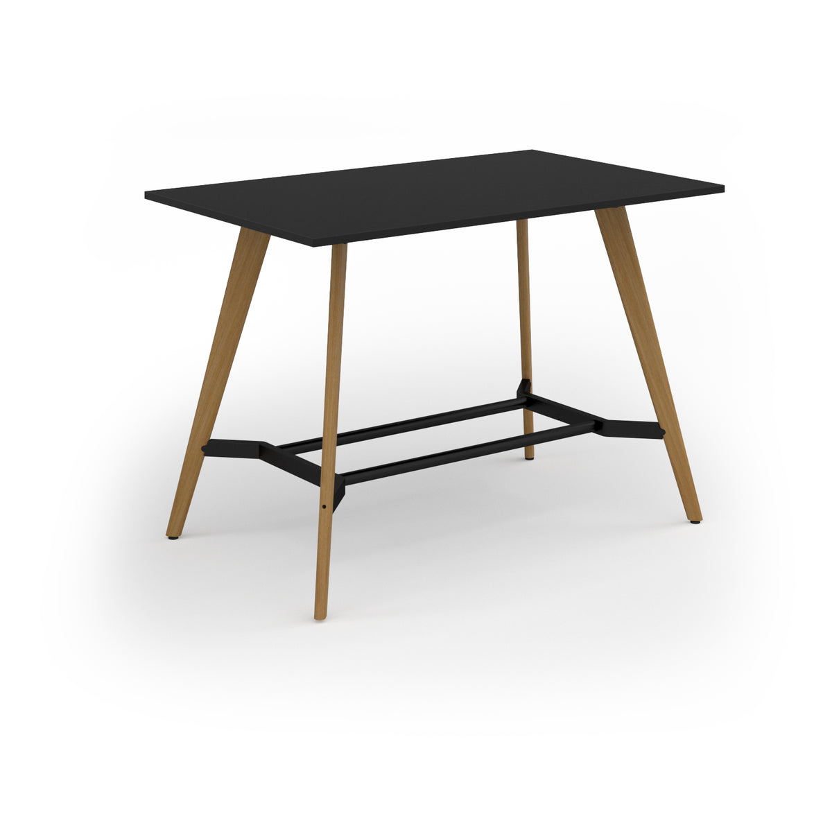 Unity poseur height worktable 1600w x 1000d with 4x solid oak legs, top in black - view 1