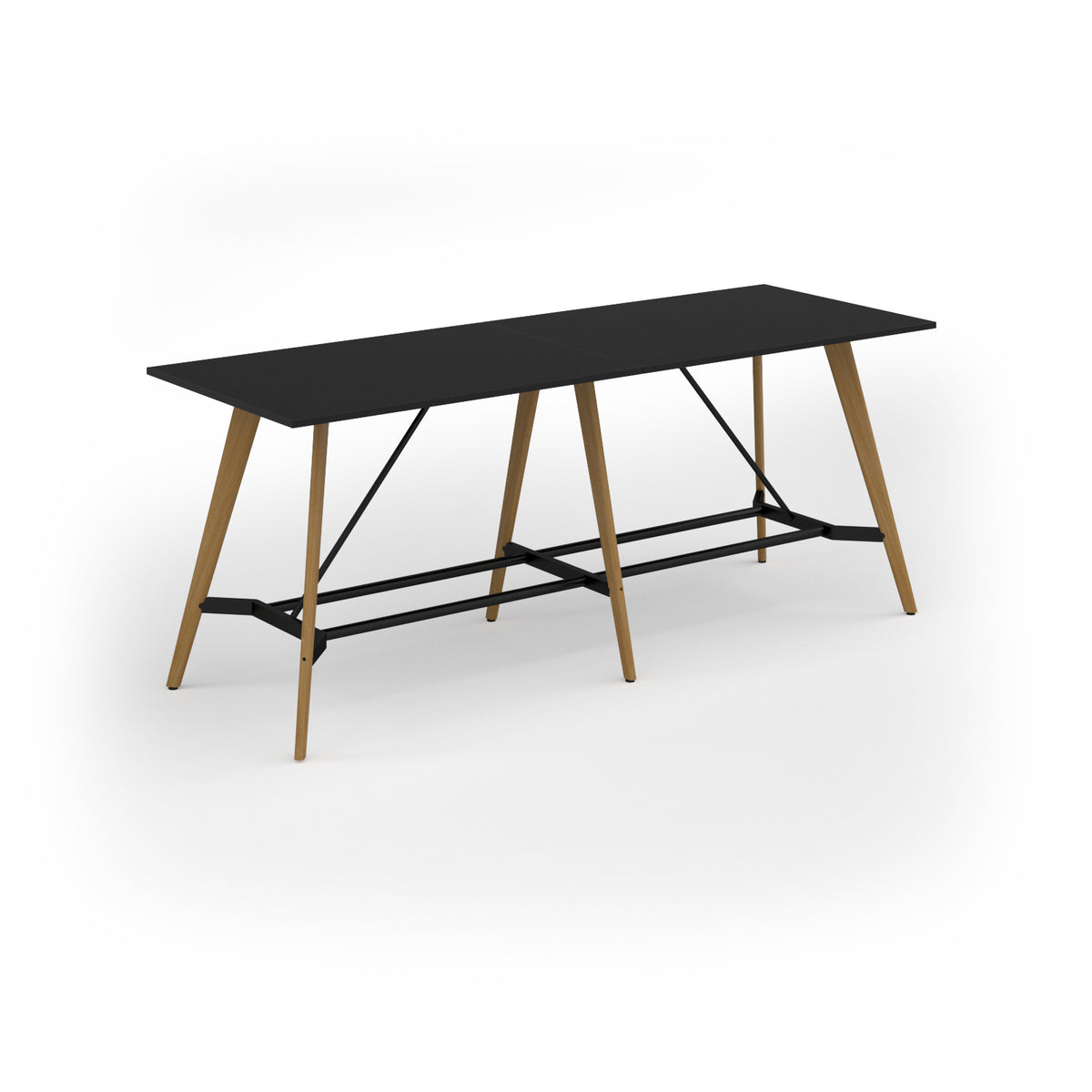 Unity poseur height worktable 2800w x 1000d with 4x solid oak legs, top in black - view 1